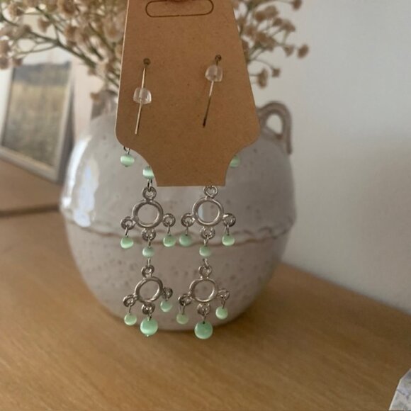 BOGO Mint Green Fiber Optic Bead Chandelier Earrings | Fairycore Boho - Picture 3 of 4